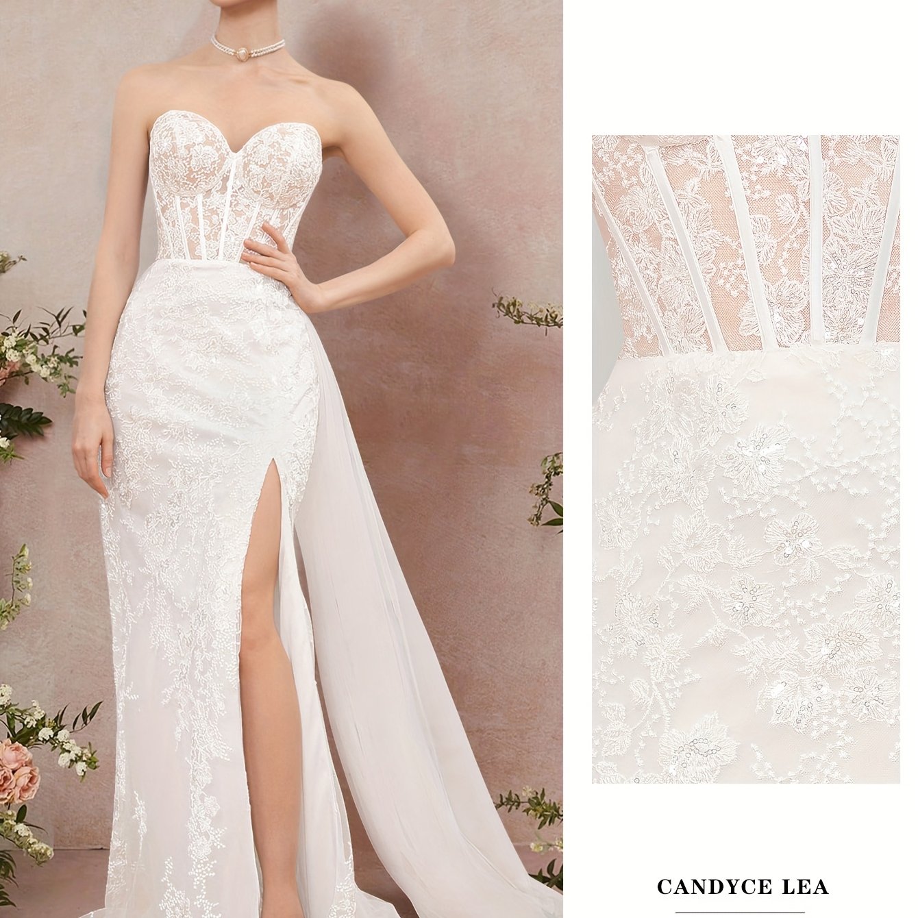 Candyce Lea Heart-Shaped Strapless Sequin Embroidered Wedding Dress with High-Low Hem & Train - Elegant Long Formal Gown for Weddings, Galas, Proms, Wedding Dresses for Bride, Wedding Guest Attire, Sophisticated Craftsmanship