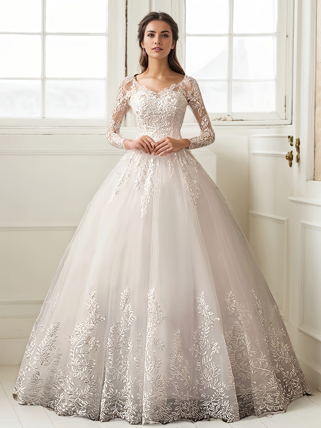 One-Piece Women's Off-Shoulder Light Luxury A-Line Wedding Dress, Fine Contrast Lace Embroidery, Elegant and Graceful Party Wear
