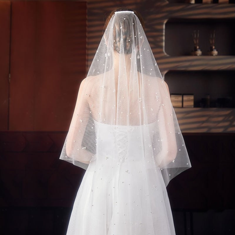 Elegant Bridal Veil for Women - Single-Layer Pearl & Nail Bead Design, Perfect for Weddings, Mother'S Day, Graduation, and Special Occasions, Wedding Dress Accessory | Elegant Bridal Veil | Intricate Beadwork, Wedding Dresses for Bride