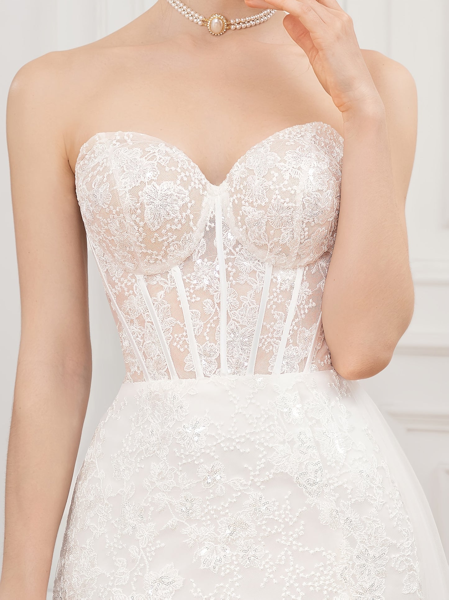 Candyce Lea Heart-Shaped Strapless Sequin Embroidered Wedding Dress with High-Low Hem & Train - Elegant Long Formal Gown for Weddings, Galas, Proms, Wedding Dresses for Bride, Wedding Guest Attire, Sophisticated Craftsmanship