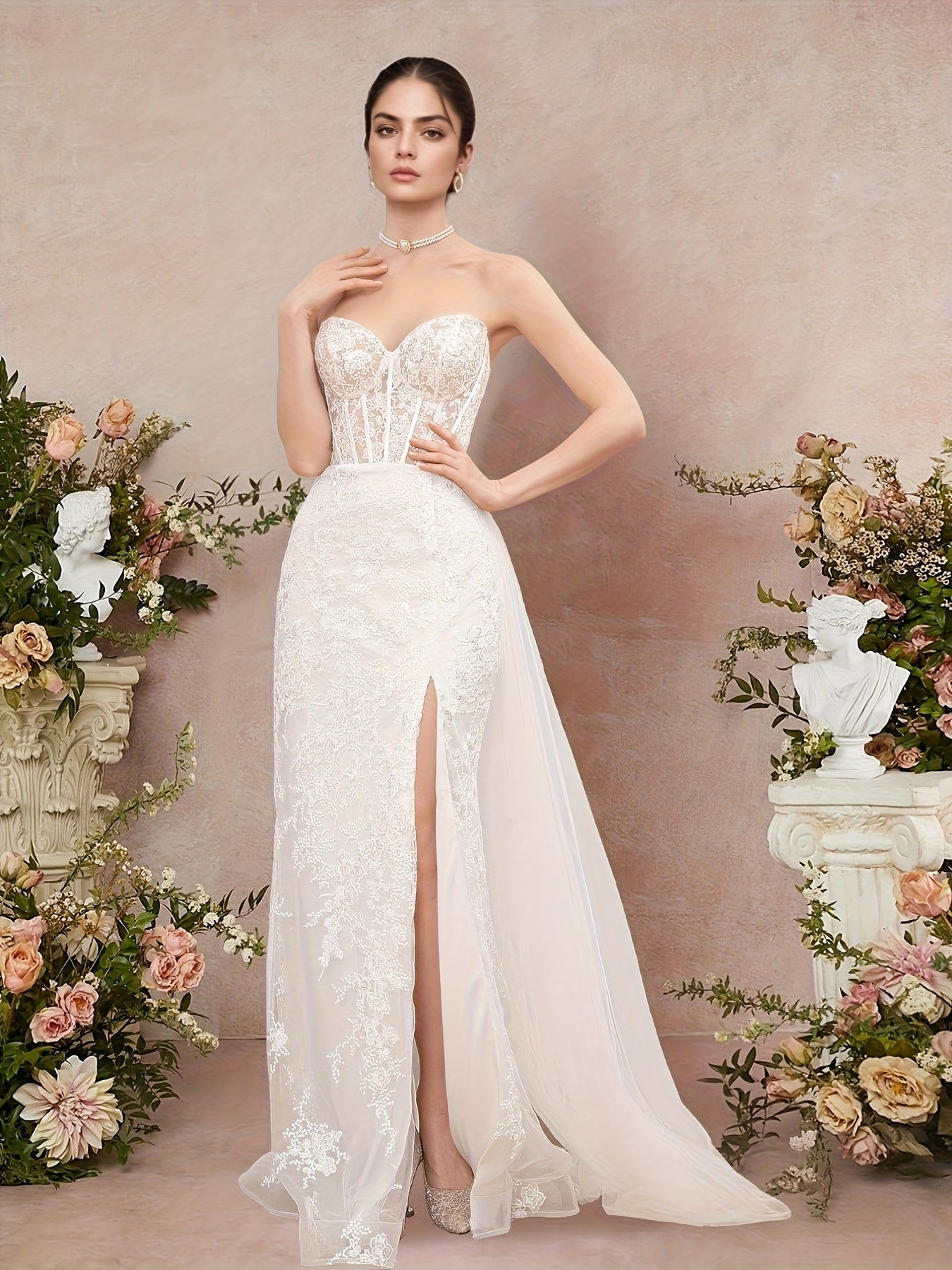 Candyce Lea Heart-Shaped Strapless Sequin Embroidered Wedding Dress with High-Low Hem & Train - Elegant Long Formal Gown for Weddings, Galas, Proms, Wedding Dresses for Bride, Wedding Guest Attire, Sophisticated Craftsmanship