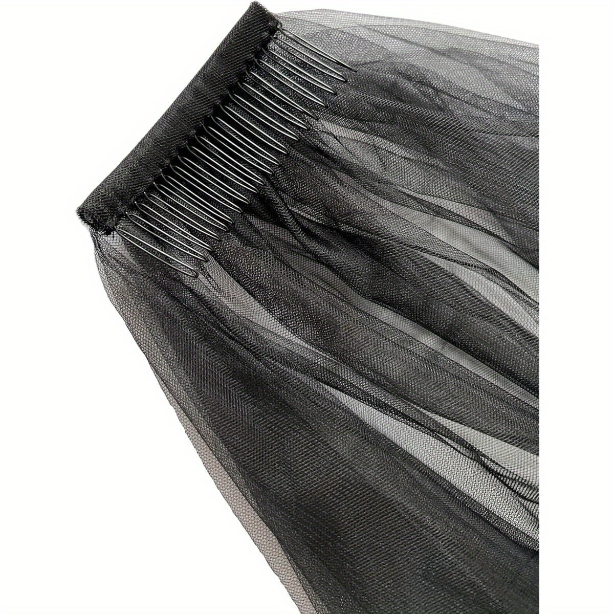 PAMOR Black Lace Cathedral Tulle Veil with Hand- Sewn Metal Comb - Elegant Sheer Bridal Veil for Weddings, Halloween, and Formal Events, Polyester and Spandex Blend, Wedding Veil | Elegant Veil | Intricate Lace Detailing, Wedding Dresses for Bride
