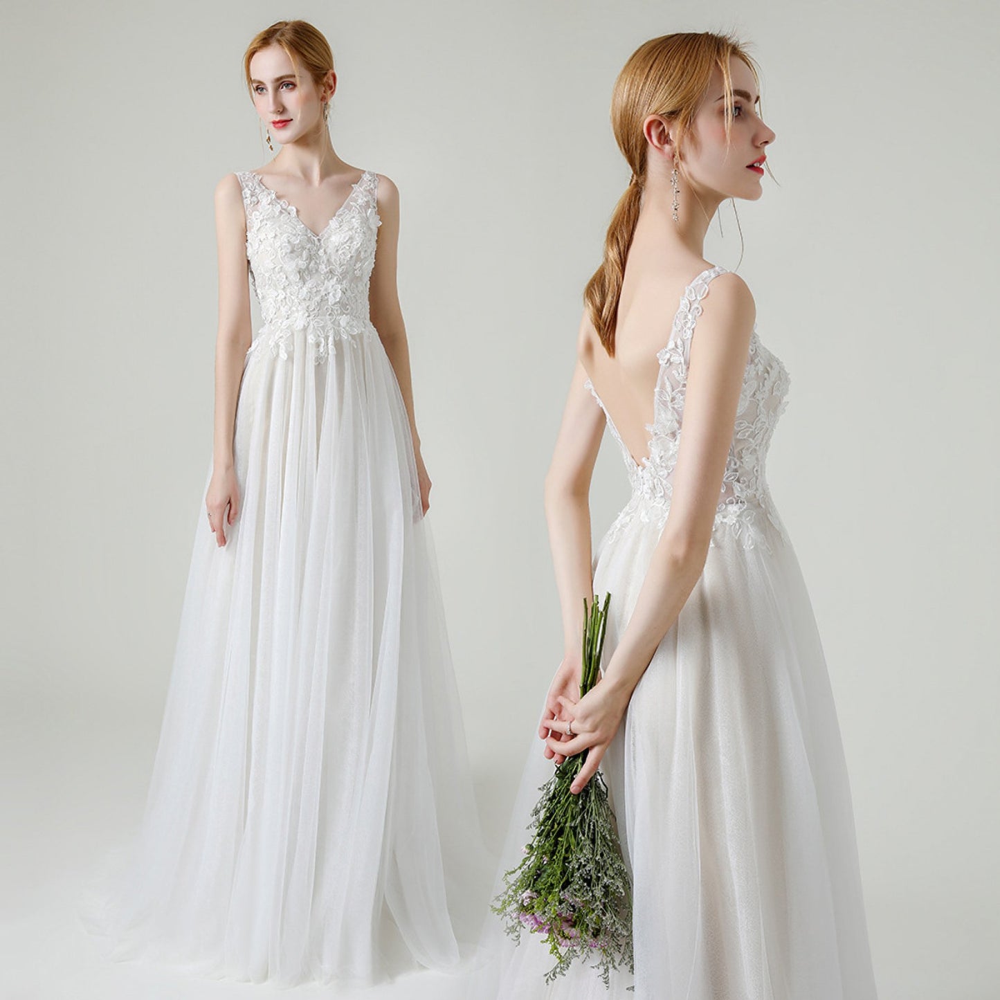Light Wedding Dress with Train 2025 New Lace Travel Photography Simple Elegant Banquet Host Evening Gown for Women