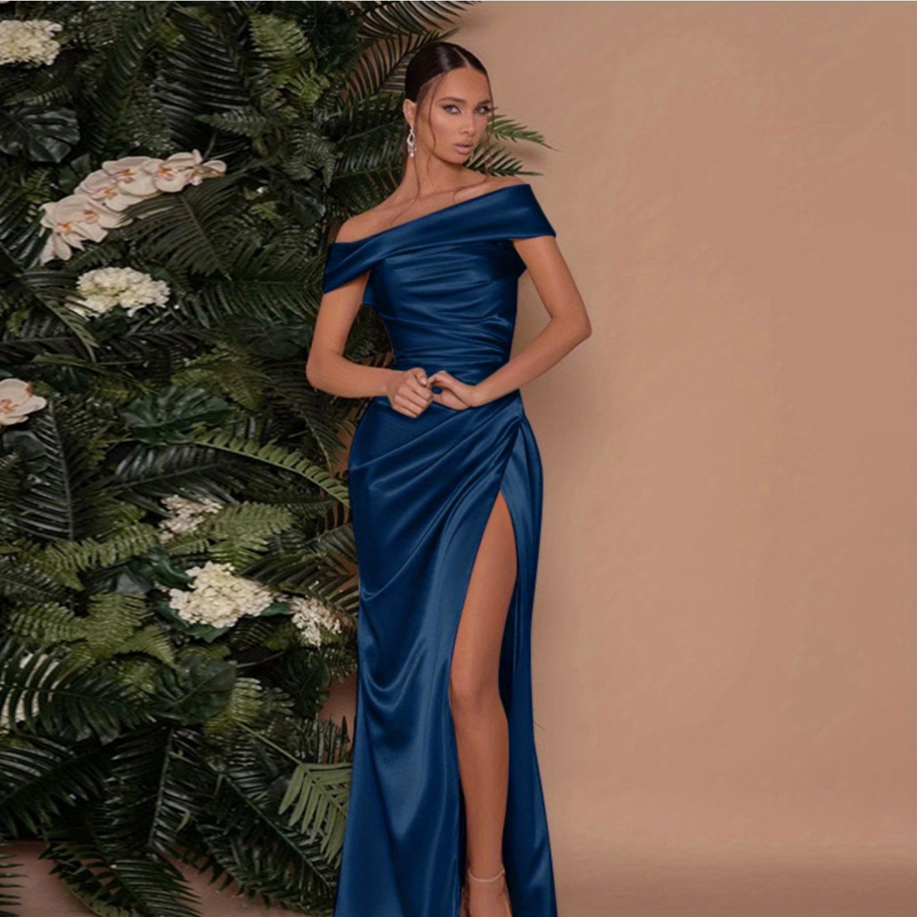 Elegant Off-Shoulder Red Gown Elegant Off-Shoulder Red Gown with High Slit - Sleeveless, Form-Fitting, Perfect for Weddings, Parties, and Formal Events, Formal Event Attire|Sleek Fitted Gown|Asymmetrical Neckline, Dress