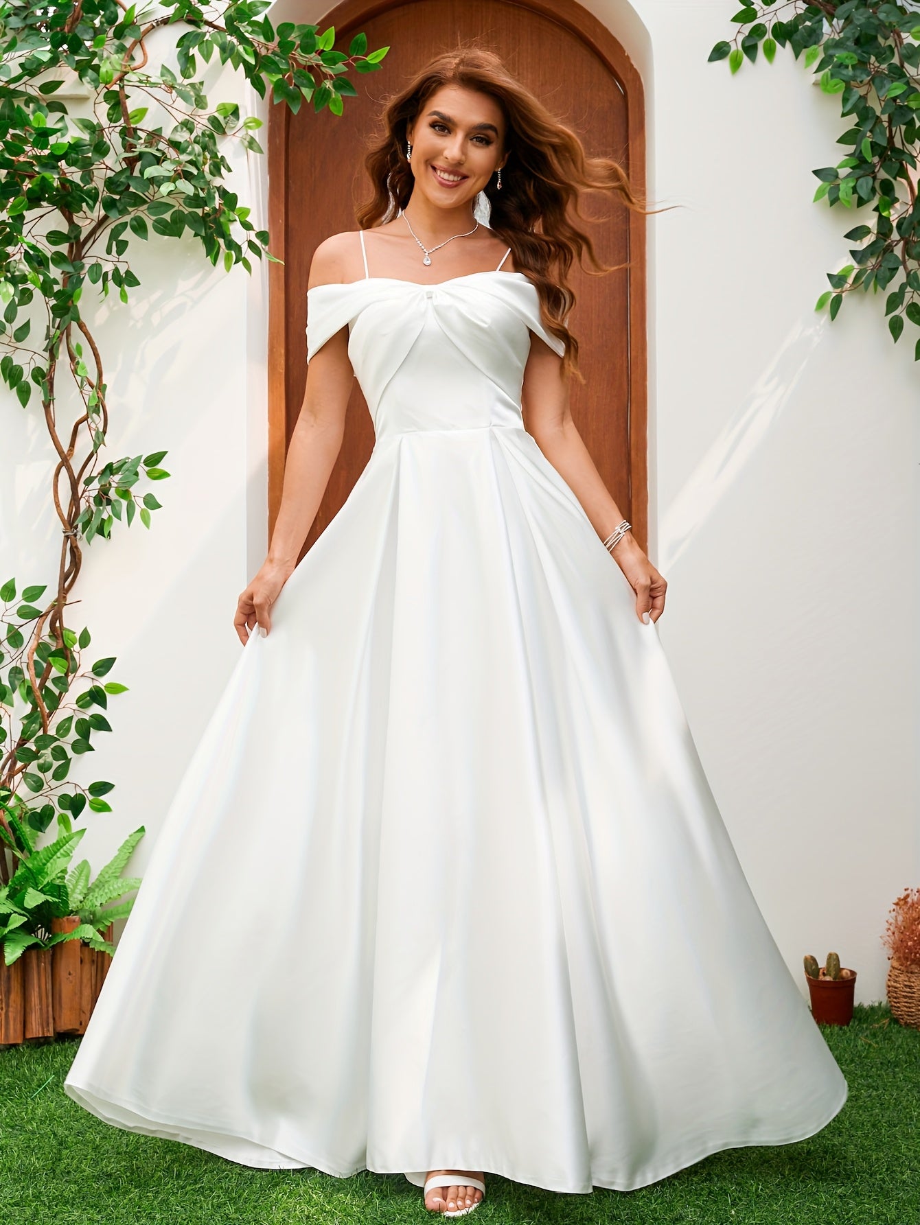 Women's Elegant Off-Shoulder Wedding Dress - Formal prom, Bridal gown with, Long Formal event, A-Line Skirt for a Flawless Wedding Day Look, Wedding Dresses for Bride, Delicate Detailing