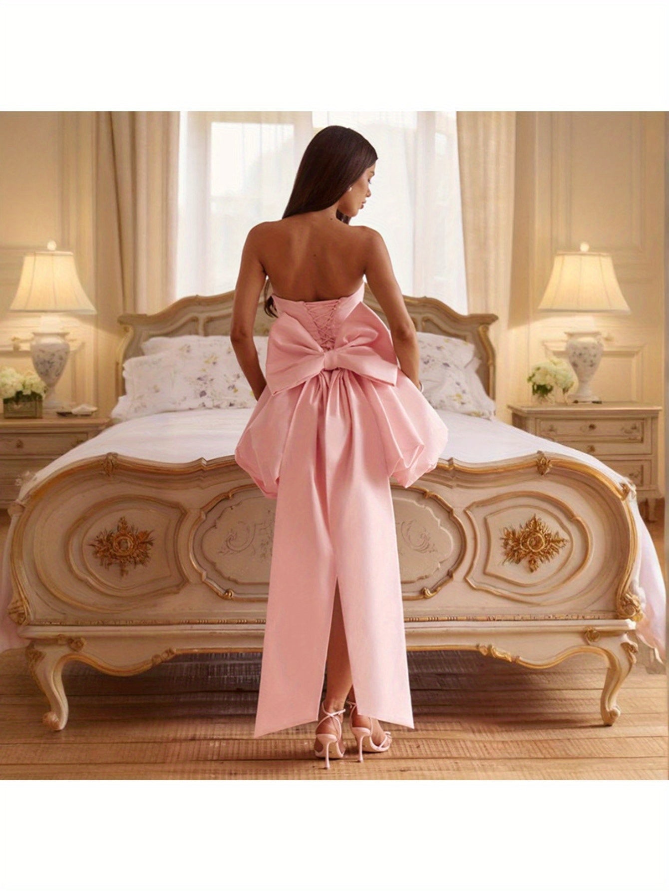 Elegant Off-Shoulder Ruffle Mini Dress with Large Bow Detail - Sleeveless, High-Low Hemline, Perfect for Weddings, Parties, and Formal Events, Formal Event Attire|Ruffle Detail Dress|Polyester Fabric