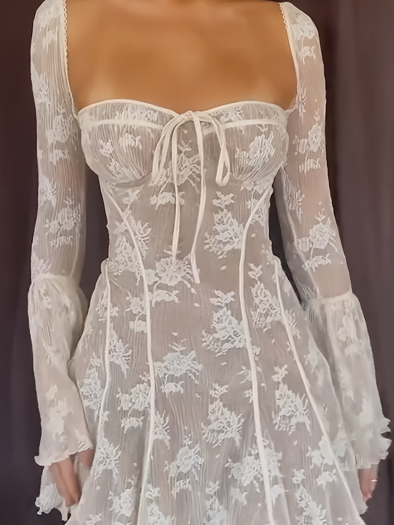 Elegant V-Neck Strapless Long Evening Gown for Women - Slim Fit Formal Prom Dress with Ruffled Sleeves & Lace Detailing, Solid Color Party & Evening Wear, Dresses Elegant Formal