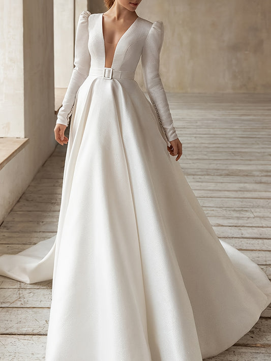 Elegant V-Neck Maxi Dress Elegant Flowing V-Neck Off-Shoulder Maxi Dress for Women - Long Sleeve, Perfect for Weddings & Formal Events, Solid Color, Adult Size, Formal Evening Wear | Vneck Dress | Ruched Detailing, Cute Dresses