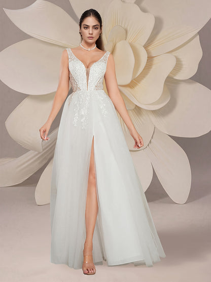 Bride's Wedding Dress sleeveless Collar Butterfly Sequin Embroidery Decal A-line Wedding Dress