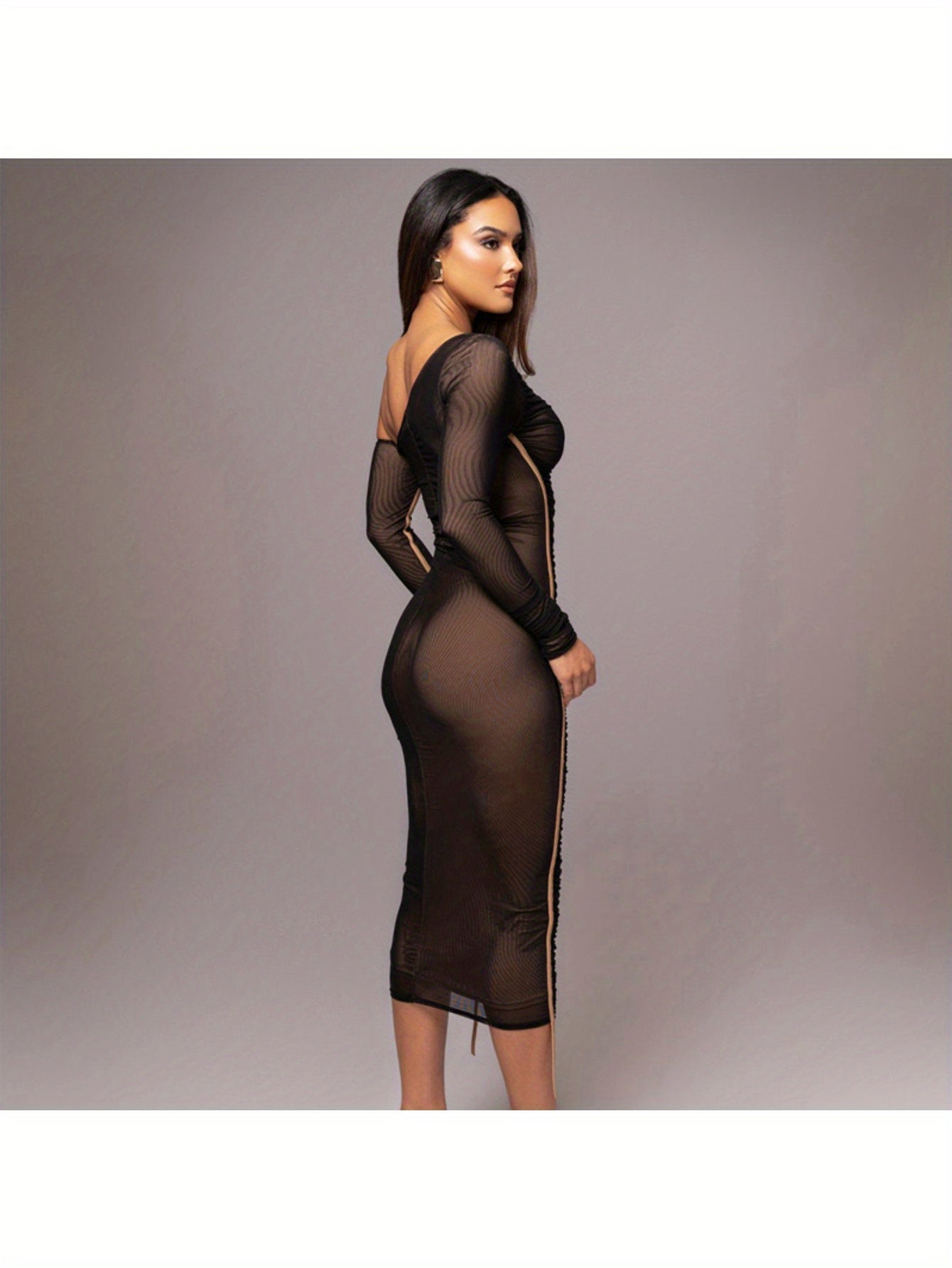 Asymmetric Neckline Diagonal Neckline Long Sleeve High Waist Empire Waist Mesh Overlay Tulle Dress Bridesmaid Dress Date Night Dress Elegance Sophistication Sexy Alluring Intelligent Refined Polished Office Wear Work Attire Fall Winter Wedding Guests