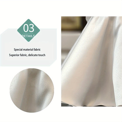 Wedding White Satin Dress Model with Veil and Pearl Necklace and Greeting Card Rhinestone Decor Clothes
