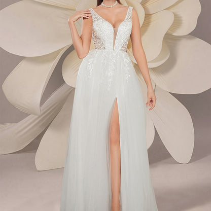 Bride's Wedding Dress sleeveless Collar Butterfly Sequin Embroidery Decal A-line Wedding Dress