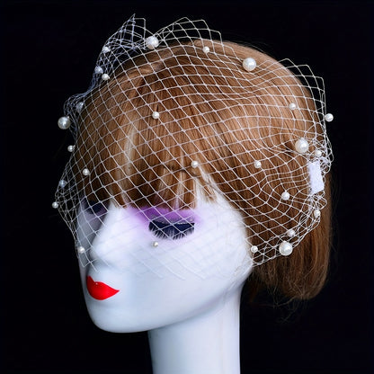 Wedding Season Bridal Hair Accessories, White Mesh Headdress with Comb, Bridal Veil for Evening Dance, Bridal Veil with Wedding Dress, Headdress with Evening Gown, Bestie Birthday Party, Bachelorette Party