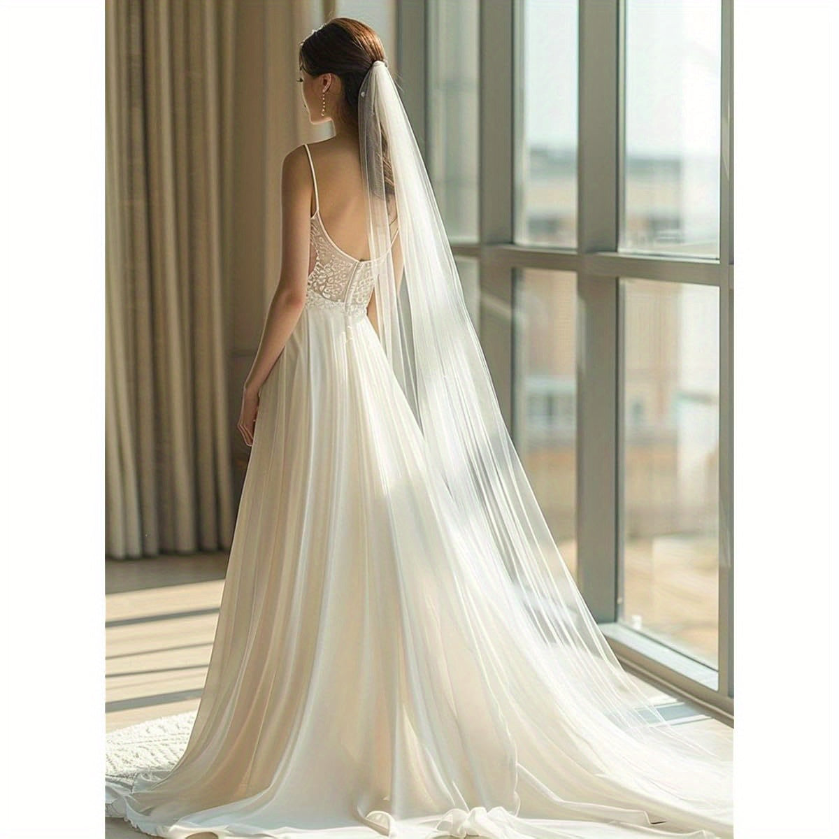 Unsutuo Bridal Wedding Veil - Elegant Cathedral Veil with Comb Attachment, Flowing Train, Formal Wedding Ceremony & Prom Dresses for Brides, Bridesmaids, - (59\