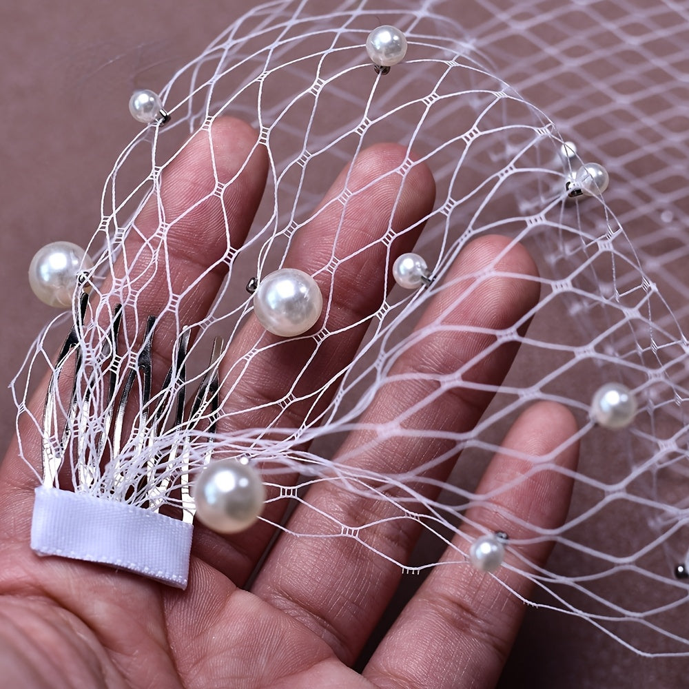 Wedding Season Bridal Hair Accessories, White Mesh Headdress with Comb, Bridal Veil for Evening Dance, Bridal Veil with Wedding Dress, Headdress with Evening Gown, Bestie Birthday Party, Bachelorette Party