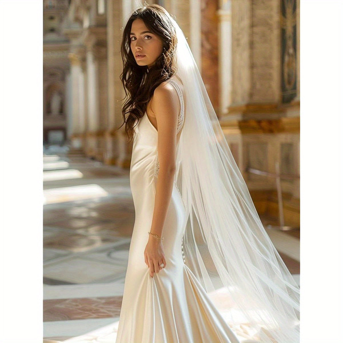 Unsutuo Bridal Wedding Veil - Elegant Cathedral Veil with Comb Attachment, Flowing Train, Formal Wedding Ceremony & Prom Dresses for Brides, Bridesmaids, - (59\