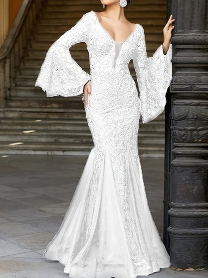 Women's Elegant Off-Shoulder Formal Evening gown - Long flowing Party dress, Machine Washable Wedding & Gala Attire for Prom, Awards, Cocktail Events - Ready-to-Wear Luxury Formal Dress, Wedding Dresses