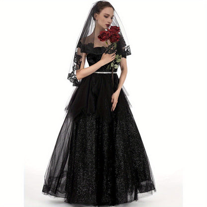 PAMOR Black Lace Cathedral Tulle Veil with Hand- Sewn Metal Comb - Elegant Sheer Bridal Veil for Weddings, Halloween, and Formal Events, Polyester and Spandex Blend, Wedding Veil | Elegant Veil | Intricate Lace Detailing, Wedding Dresses for Bride