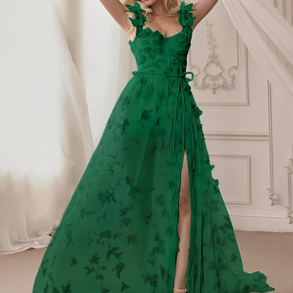 Women'S Elegant Off-Shoulder\u002FOne-Shoulder Lace Trimmed Evening Gown - Floor-Length Formal Wedding Dress with Butterfly Pattern, A-Line Silhouette & Convertible Train, All-Season Wear for Beach Balls, Galas, Prom, Birthdays - Timeless Silhouette in Em