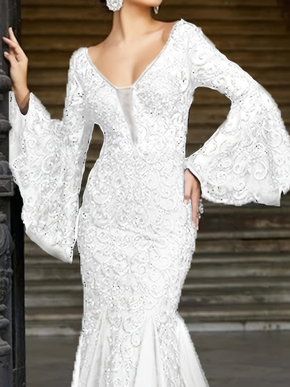 Women's Elegant Off-Shoulder Formal Evening gown - Long flowing Party dress, Machine Washable Wedding & Gala Attire for Prom, Awards, Cocktail Events - Ready-to-Wear Luxury Formal Dress, Wedding Dresses