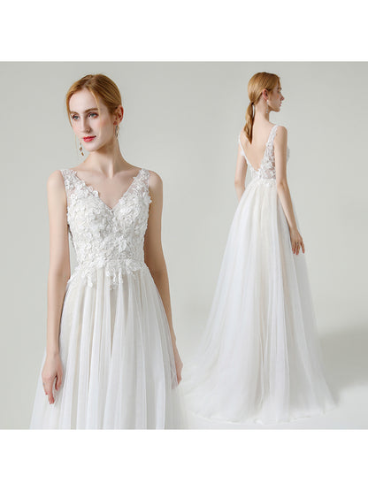 Light Wedding Dress with Train 2025 New Lace Travel Photography Simple Elegant Banquet Host Evening Gown for Women