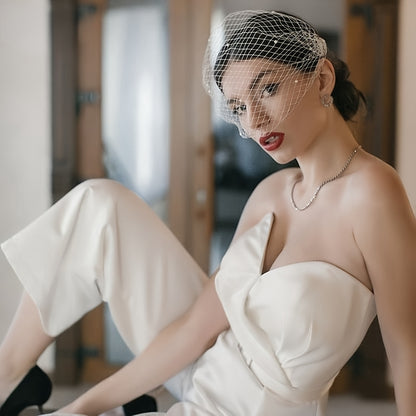 Wedding Season Bridal Hair Accessories, White Mesh Headdress with Comb, Bridal Veil for Evening Dance, Bridal Veil with Wedding Dress, Headdress with Evening Gown, Bestie Birthday Party, Bachelorette Party