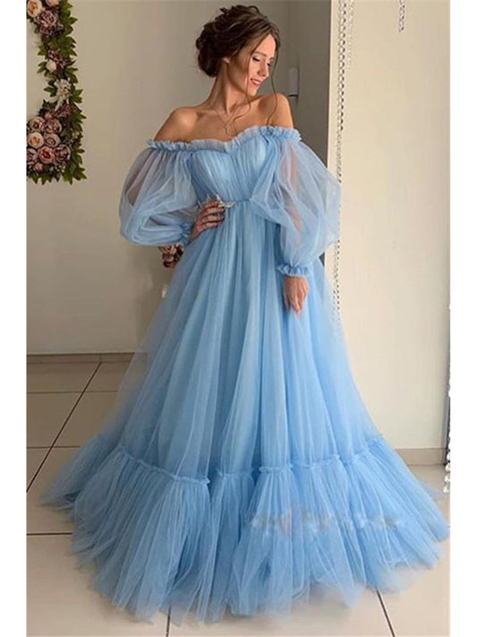 2025 New European and American Style Women's Fashion Off-Shoulder Mesh Long Sleeve Wedding Dress with Large Hem New Style