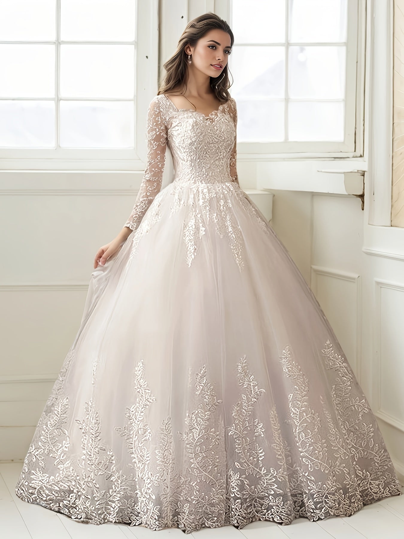 One-Piece Women's Off-Shoulder Light Luxury A-Line Wedding Dress, Fine Contrast Lace Embroidery, Elegant and Graceful Party Wear