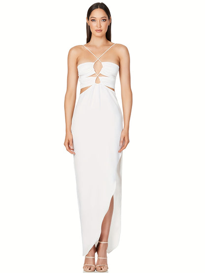 Elegant Off-Shoulder V-Neck Ball Gown for Women - Long Sleeve, High-Low Hemline, Ruched Detail, Perfect for Prom Night & Special Occasions, Solid Color, Formal Evening Wear | Vneck Dress | Ruched Detailing, Dress