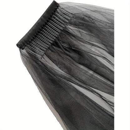 PAMOR Black Lace Cathedral Tulle Veil with Hand- Sewn Metal Comb - Elegant Sheer Bridal Veil for Weddings, Halloween, and Formal Events, Polyester and Spandex Blend, Wedding Veil | Elegant Veil | Intricate Lace Detailing, Wedding Dresses for Bride