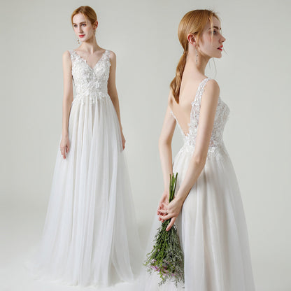 Light Wedding Dress with Train 2025 New Lace Travel Photography Simple Elegant Banquet Host Evening Gown for Women