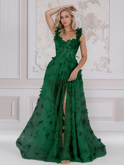 Women'S Elegant Off-Shoulder\u002FOne-Shoulder Lace Trimmed Evening Gown - Floor-Length Formal Wedding Dress with Butterfly Pattern, A-Line Silhouette & Convertible Train, All-Season Wear for Beach Balls, Galas, Prom, Birthdays - Timeless Silhouette in Em