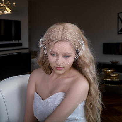 Wedding Season Bridal Hair Accessories, White Mesh Headdress with Comb, Bridal Veil for Evening Dance, Bridal Veil with Wedding Dress, Headdress with Evening Gown, Bestie Birthday Party, Bachelorette Party