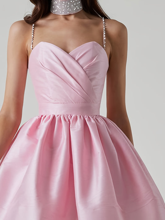 Elegant Off-Shoulder Ball Gown Elegant Pink Satin Off-Shoulder V-Neck Ball Gown for Women - Ruched Tulle Dress with Belt, Perfect for Prom Night & Special Occasions, Formal Evening Wear | Vneck Dress | Satin Finish, Cute Dresses