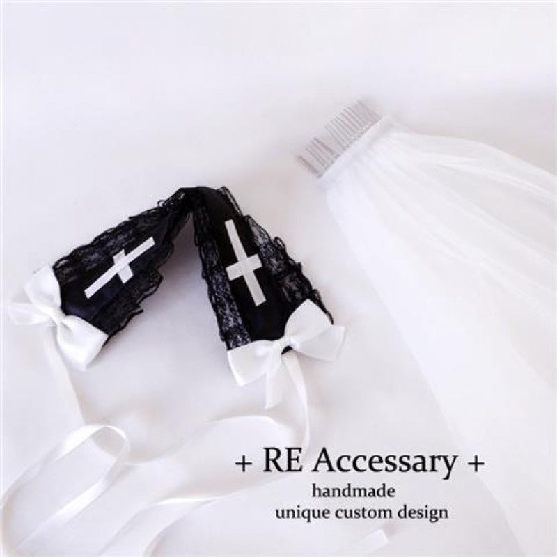 Handmade Original Dark Night Virgin Church Cross Embroidered Rhinestone Shawl Veil