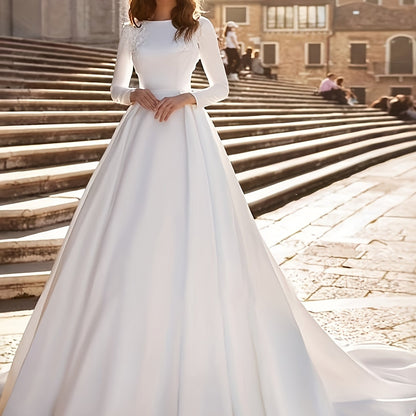 Plus Size, Plus Size Off-the-Shoulder Wedding Dress - Elegant Formal gown with Flowy Train, for Bridal, Prom, Special Events - Luxury Wedding Attire, Bridal Gown, Graceful Design, Premium Finish, Prom Attendees