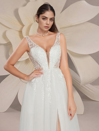 Bride's Wedding Dress sleeveless Collar Butterfly Sequin Embroidery Decal A-line Wedding Dress