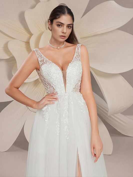 Bride's Wedding Dress sleeveless Collar Butterfly Sequin Embroidery Decal A-line Wedding Dress