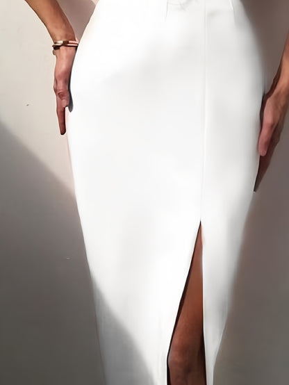 Trendy 2025 Strapless V-Neck Long Evening Gown - Slim Fit Formal Dress with Ruffled Hem, Machine Washable Solid Color Prom & Party Wear for Women