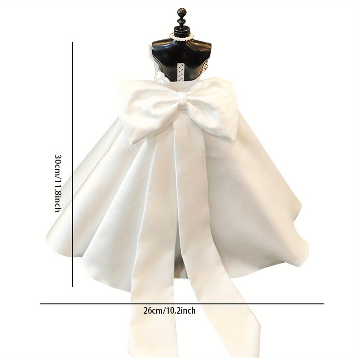 Wedding White Satin Dress Model with Veil and Pearl Necklace and Greeting Card Rhinestone Decor Clothes
