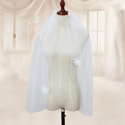 Elegant White Tulle Bridal Veil for Women - V-Neck with Floral Applique, Long Sleeve, Perfect for Weddings and Formal Events, Wedding Dress Accessory, Sophisticated Craftsmanship