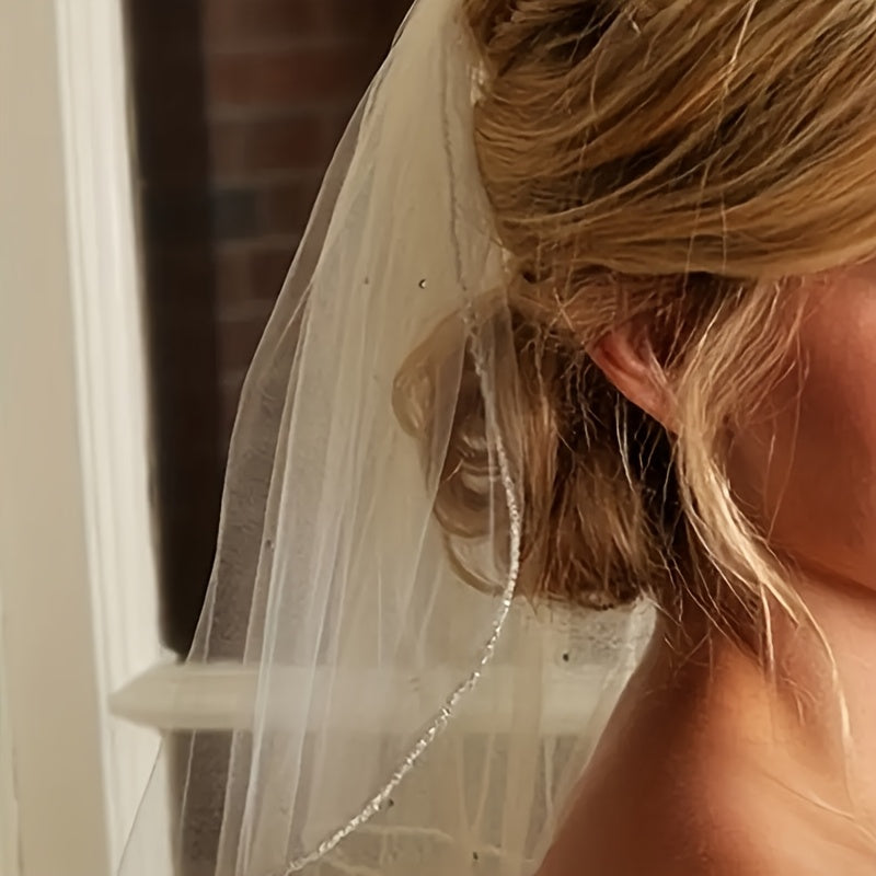 3pcs Of Women'S Minimalist Style Wedding Dresses, Suitable For Short Wedding Photography Accessories With Headband And Comb (47cm\u002F18.5 Inches)