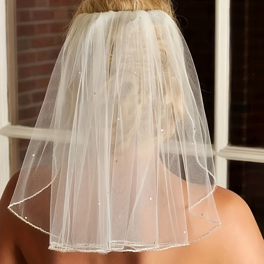 3pcs Of Women'S Minimalist Style Wedding Dresses, Suitable For Short Wedding Photography Accessories With Headband And Comb (47cm\u002F18.5 Inches)