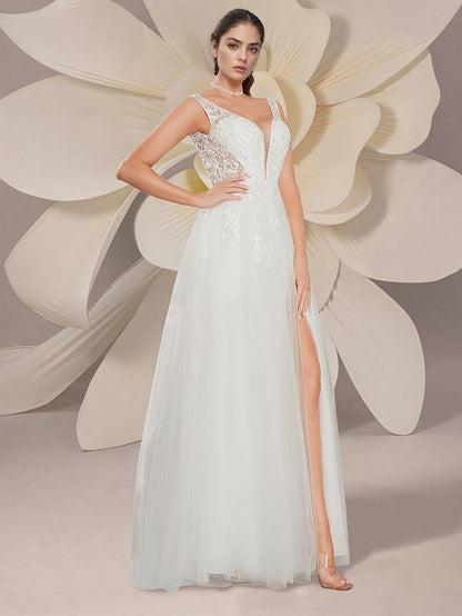 Bride's Wedding Dress sleeveless Collar Butterfly Sequin Embroidery Decal A-line Wedding Dress