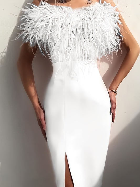 Trendy 2025 Strapless V-Neck Long Evening Gown - Slim Fit Formal Dress with Ruffled Hem, Machine Washable Solid Color Prom & Party Wear for Women