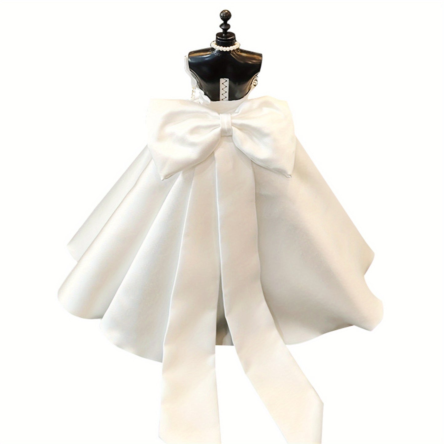 Wedding White Satin Dress Model with Veil and Pearl Necklace and Greeting Card Rhinestone Decor Clothes