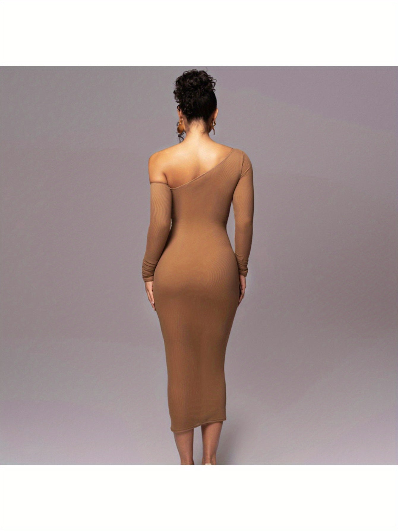 Asymmetric Neckline Diagonal Neckline Long Sleeve High Waist Empire Waist Mesh Overlay Tulle Dress Bridesmaid Dress Date Night Dress Elegance Sophistication Sexy Alluring Intelligent Refined Polished Office Wear Work Attire Fall Winter Wedding Guests