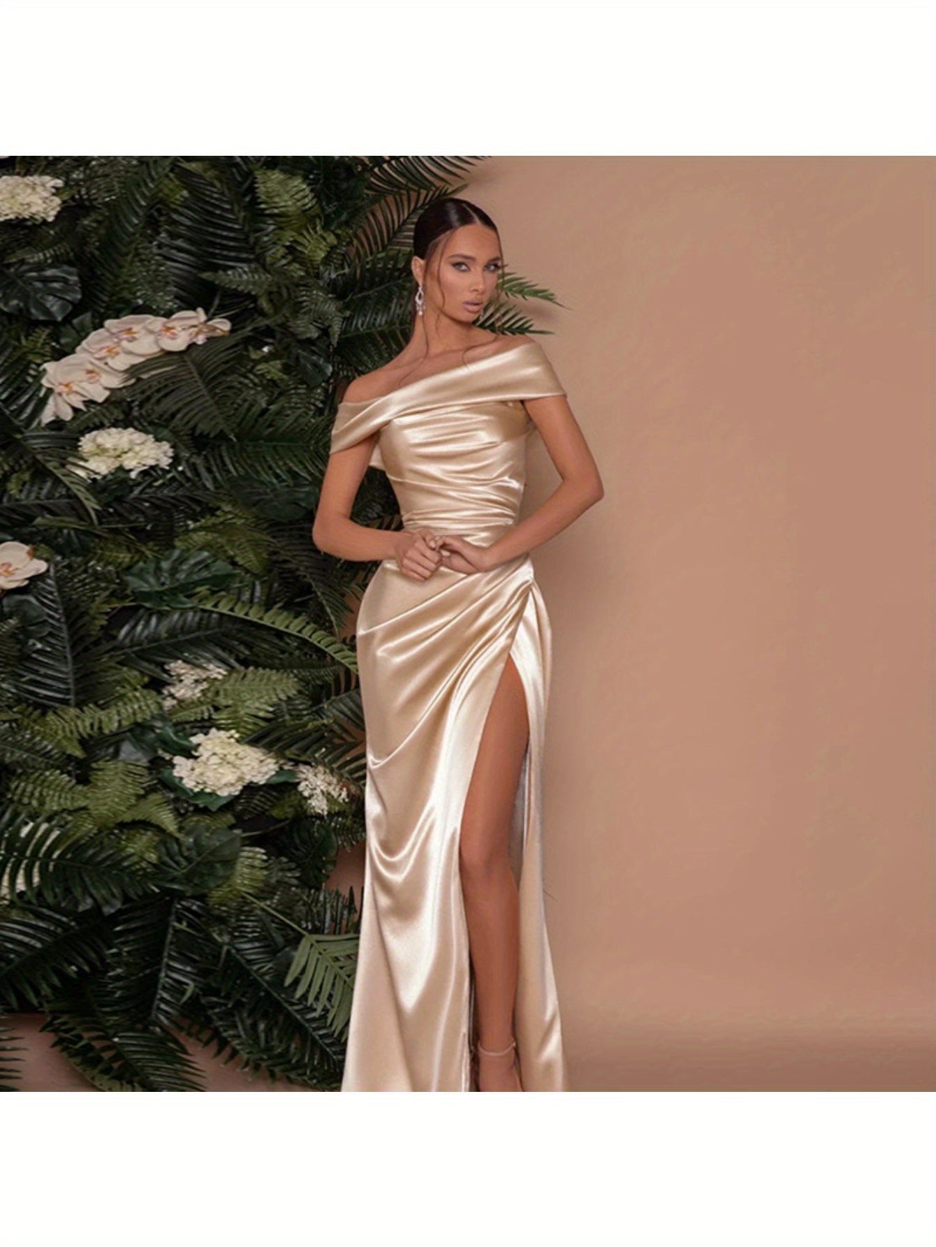 Elegant Off-Shoulder Red Gown Elegant Off-Shoulder Red Gown with High Slit - Sleeveless, Form-Fitting, Perfect for Weddings, Parties, and Formal Events, Formal Event Attire|Sleek Fitted Gown|Asymmetrical Neckline, Dress