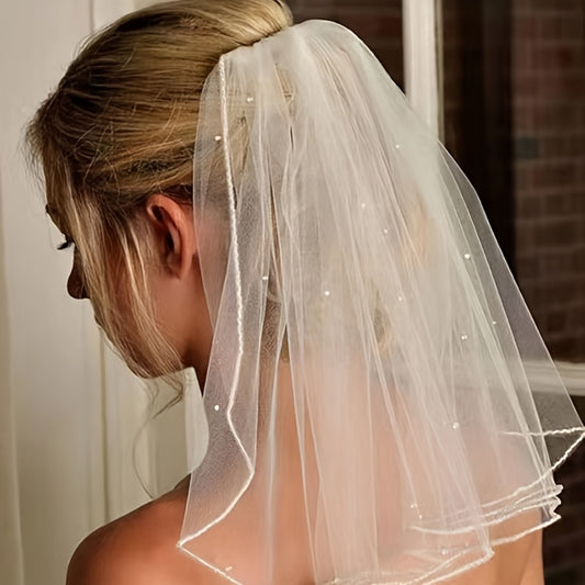 3pcs Of Women'S Minimalist Style Wedding Dresses, Suitable For Short Wedding Photography Accessories With Headband And Comb (47cm\u002F18.5 Inches)